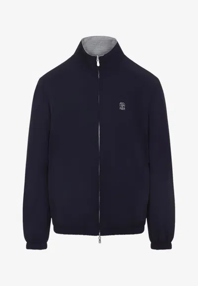 BRUNELLO CUCINELLI REVERSIBLE LOGO ZIP-UP JACKET