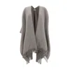 Brunello Cucinelli Reversible Cashmere Poncho Fringe Detail In Brown