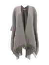 Brunello Cucinelli Reversible Cashmere Poncho Fringe Detail In Brown