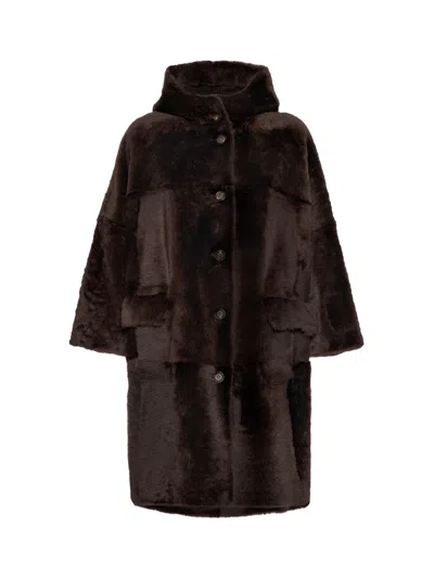 BRUNELLO CUCINELLI BRUNELLO CUCINELLI WOMEN REVERSIBLE SHEARLING COAT RUST BROWN