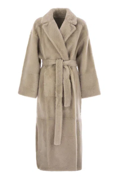 Brunello Cucinelli Reversible Shearling Coat With Shiny Detailing In Beige