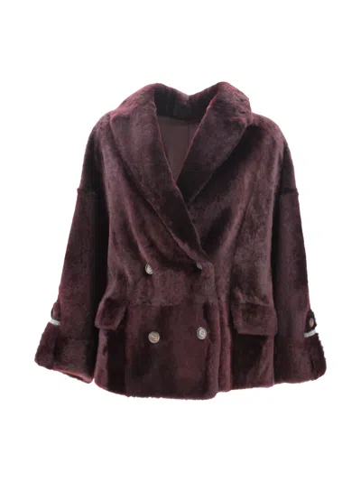 BRUNELLO CUCINELLI REVERSIBLE SHEARLING OUTERWEAR WITH SHINY CUFF DETAILS.
