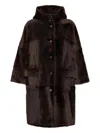 Brunello Cucinelli Reversible Fur Coat With Hood And Pockets In Burgundy