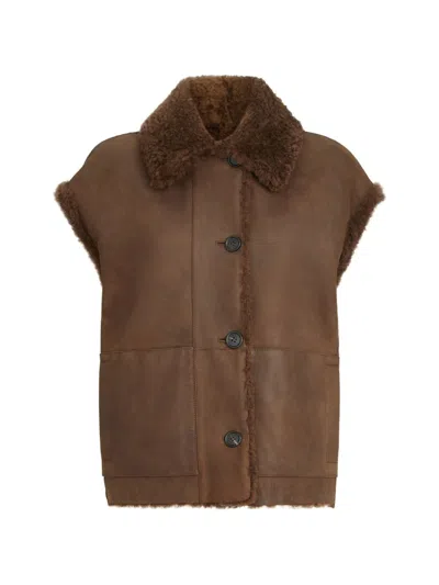 Brunello Cucinelli Shearling Reversible Vest In Brown