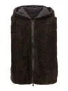 Brunello Cucinelli Reversible Hooded Faux Fur Vest In Brown