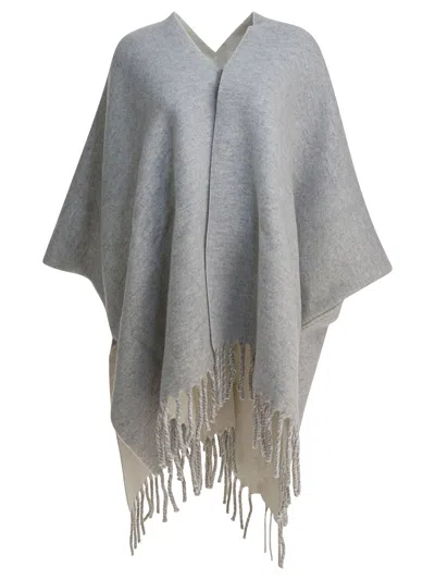 Brunello Cucinelli Reversible Wool And Cashmere Cape Coats Grey In Gray