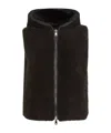 Brunello Cucinelli Brown Fur And Nylon Reversible Vest In Black