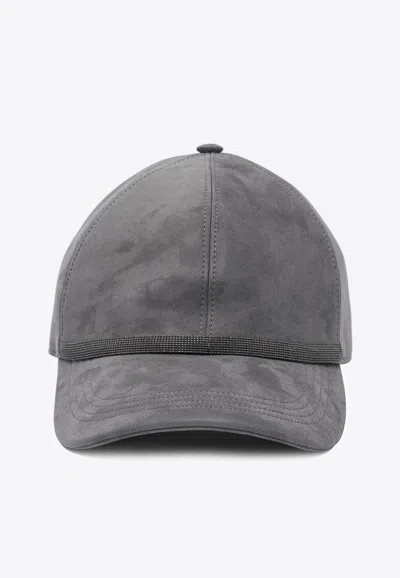 Brunello Cucinelli Rhinestone Embellished Baseball Cap In Gray