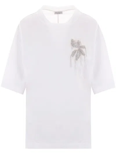 Brunello Cucinelli Bead-embellished Cotton T-shirt In White