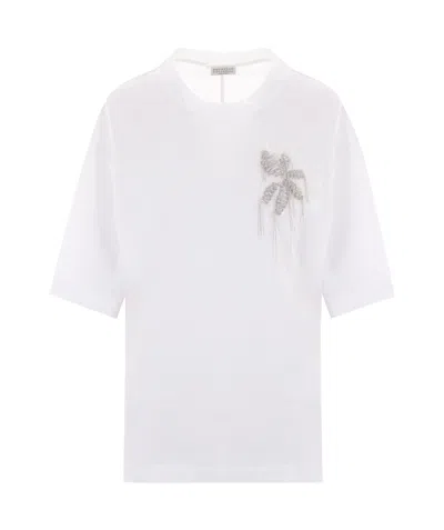 Brunello Cucinelli Rhinestone-embellished T-shirt In White