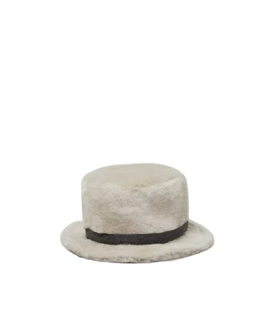 Brunello Cucinelli Rhinestone-embellished Faux-fur Bucket Hat In Neutral