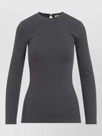 Brunello Cucinelli Rib Knit Long Sleeve Keyhole T-shirt In Blue