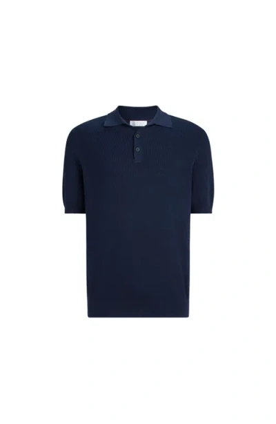 Brunello Cucinelli Rib Knit Polo In Blue
