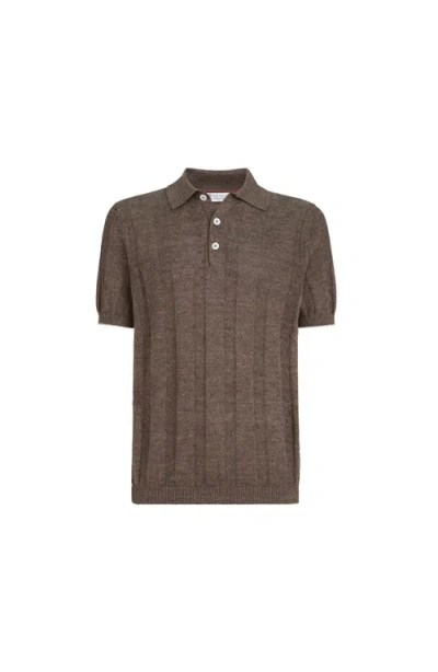 Brunello Cucinelli Knit Polo Costa In Brown