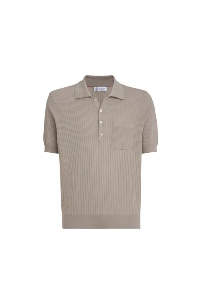 Brunello Cucinelli Rib Knit Polo In Gray