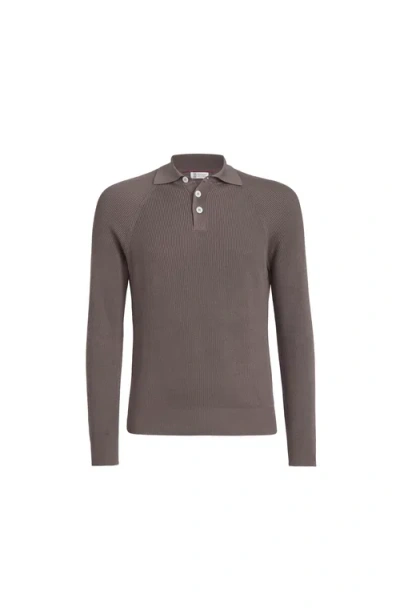 Brunello Cucinelli Rib Knit Polo In Brown