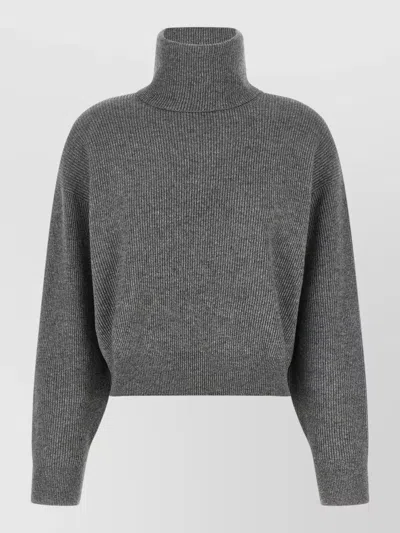 Brunello Cucinelli Rib Knit Sweater Dropped Shoulders Collar Detail In Gray