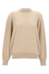 Brunello Cucinelli Beige Ribbed Sweater In Nude