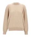Brunello Cucinelli Beige Ribbed Sweater In Nude