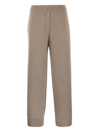 Brunello Cucinelli English Rib Cashmere And Viscose Knit Trousers In Neutral