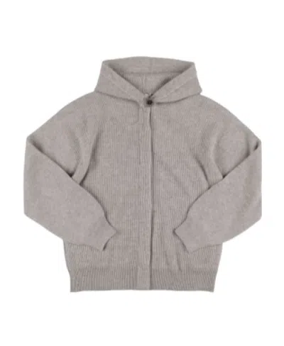 Brunello Cucinelli Kids' Rib Knitted Hooded Cardigan In Gray