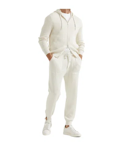Brunello Cucinelli Rib Knitted Hooded Sweatshirt In Ecru