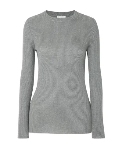 Brunello Cucinelli Rib Metallic Pullover In Gray