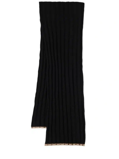 Brunello Cucinelli Rib Scarf In Black,camel