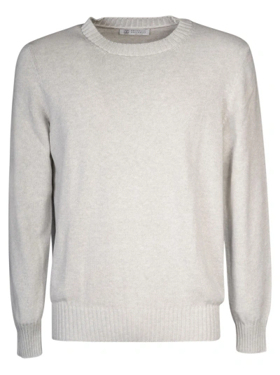 Brunello Cucinelli Rib Trim Knit Plain Sweatshirt In Nebbia