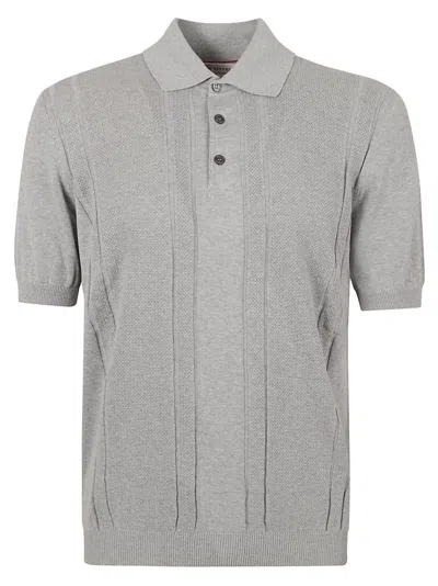 Brunello Cucinelli Rib Trim Knit Polo Shirt In Grey Chiaro