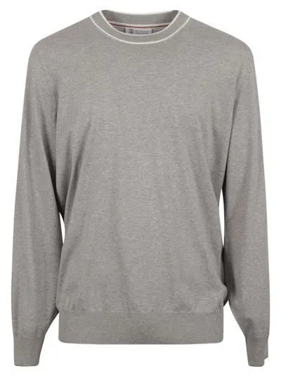 Brunello Cucinelli Rib Trim Plain Sweatshirt In Grey