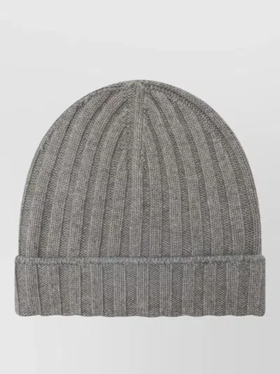 Brunello Cucinelli Ribbed Beanie Hat Folded Cuff Detail In Gray
