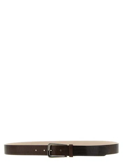 Brunello Cucinelli Ribbed Leather Belt In Brown