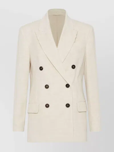 Brunello Cucinelli Ribbed Blazer Structured Shoulders In Ivory