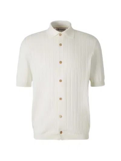 Brunello Cucinelli Ribbed Button Shirt In Neutral