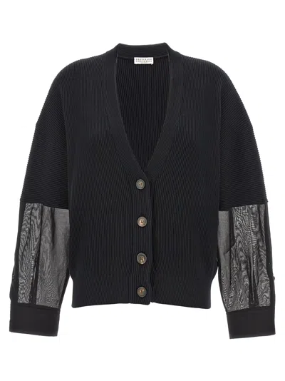 Brunello Cucinelli Ribbed Cardigan In Black