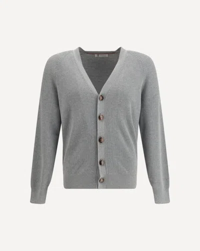 Brunello Cucinelli Ribbed Cardigan In Gray