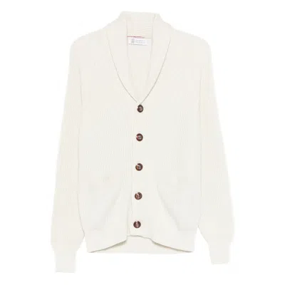 Brunello Cucinelli Ribbed Cardigan In Gray