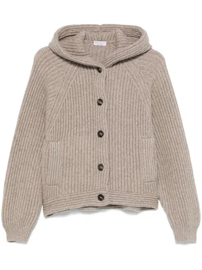 Brunello Cucinelli Ribbed Cardigan In Grey