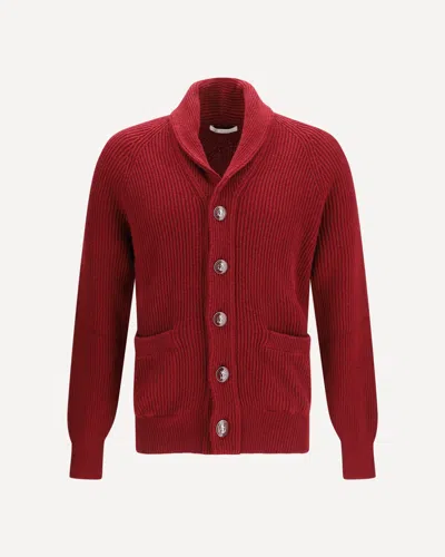 Brunello Cucinelli Ribbed Cardigan In Red