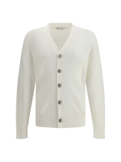 Brunello Cucinelli Ribbed Cardigan In White