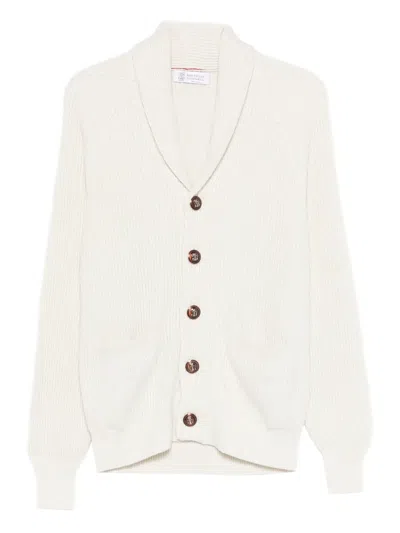 Brunello Cucinelli English Rib Knit Cardigan In White