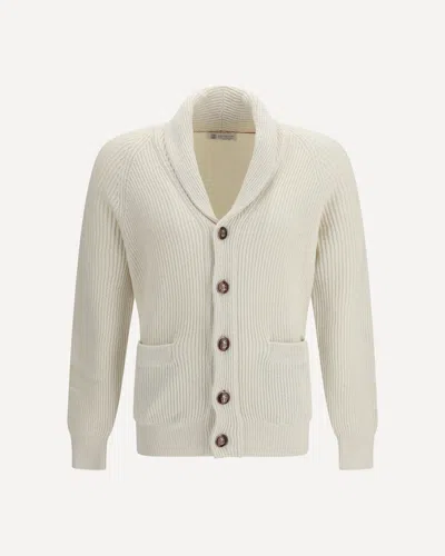Brunello Cucinelli Ribbed Cardigan In Neutral