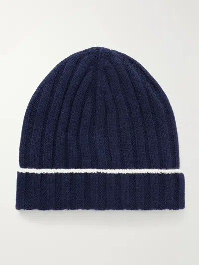 Brunello Cucinelli Ribbed Cashmere Beanie In Blue