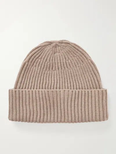 Brunello Cucinelli Ribbed Cashmere Beanie In Brown