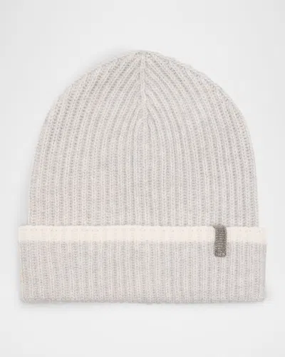 Brunello Cucinelli Ribbed Cashmere Beanie In Ci807 Light Grey