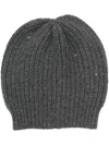 Brunello Cucinelli Sequin-embellished Knit Beanie In Grey