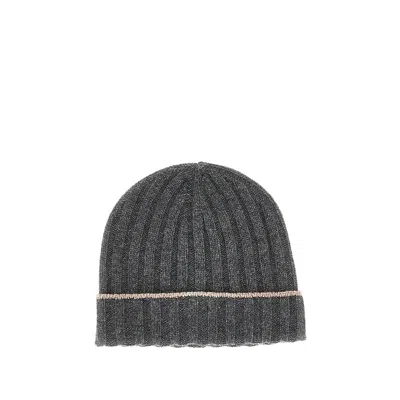 Brunello Cucinelli Ribbed Cashmere Beanie Hat In Gray