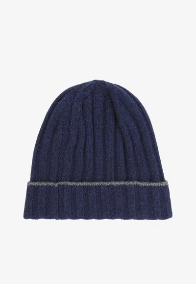 Brunello Cucinelli Ribbed Cashmere Beanie In Blue