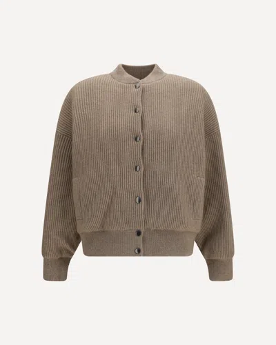 Brunello Cucinelli Ribbed Cashmere Bomber In Brown